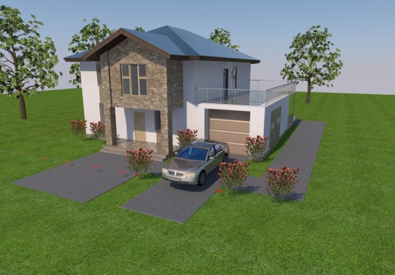 The project of a two-storey cottage with a garage in archicad