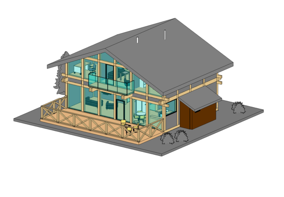 Two-storey half-timbered house in revit