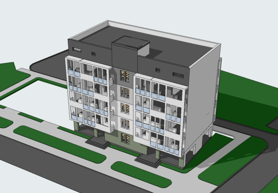 Five-story building project in archicad