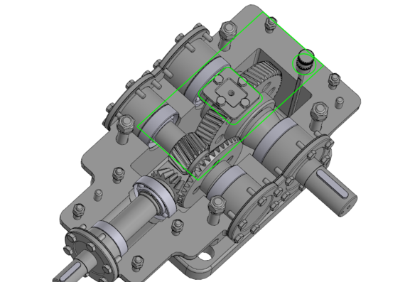 3D model of a bevel-helical gearbox