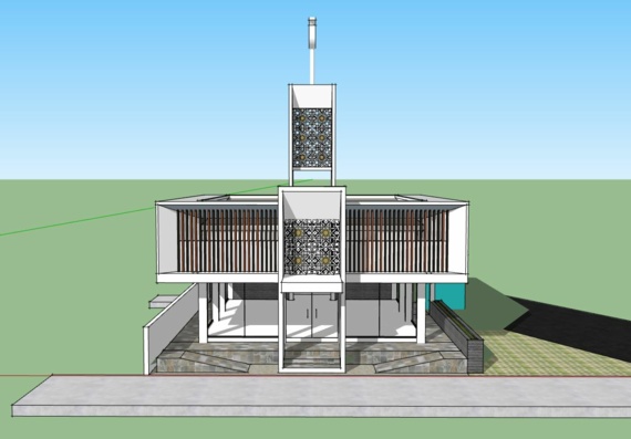 Modern compact mosque with oriental ornaments and patterns