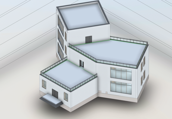Cottage of different heights in revit