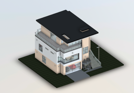 Two-storey house with a garage in revit