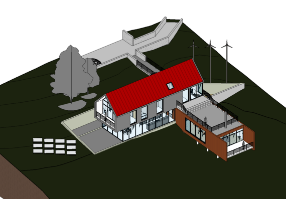 Two-storey cottage in revit with windmills