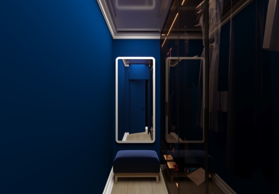 Wardrobe from the master bedroom in blue shades