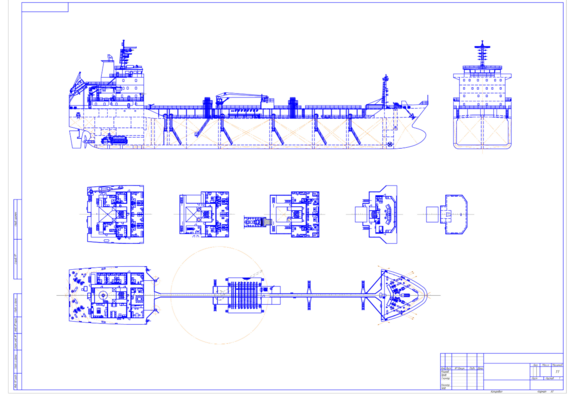 Longitudinal and transverse section of the ship