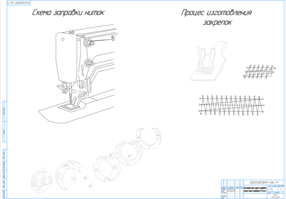 Схема заправки нитей и процессы изготовления закрепок машины-полуавтомата 220 класса