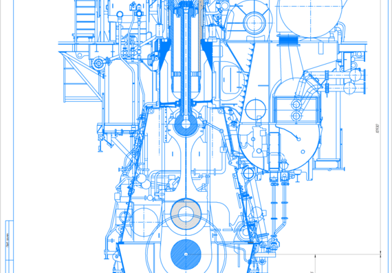 Поперечный чертеж главного двигателя SULZER RT FLEX 82C