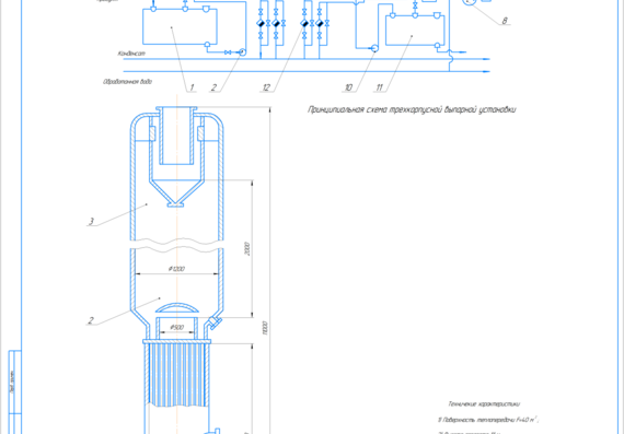 Evaporator with forced circulation and coaxial heating chamber