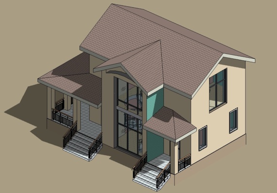 Individual residential house with spiral staircase in revit