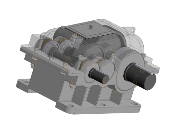 2-stage cylindrical gearbox - 3D model