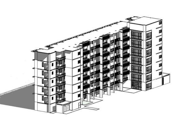 Apartment building - aparthotel - 3D in revit