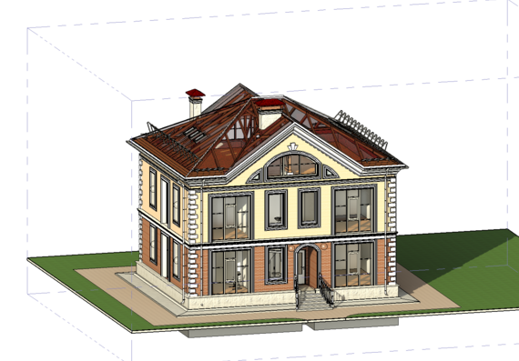 Two-storey cottage in revit with a chimney