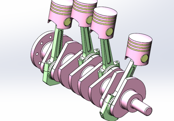 3D model of the crankshaft and pistons
