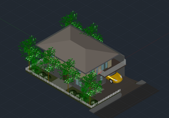 Two-storey residential building - 3d model in autocad