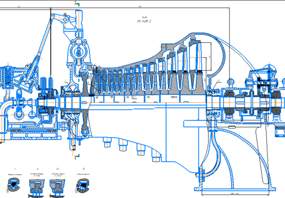 Longitudinal section of steam turbine unit K-30-4,2