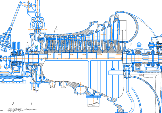 Longitudinal section of a steam turbine of K-23-3,8 type