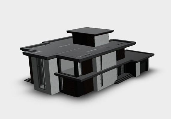 Two-storey apartment building with flat roof in sketchup