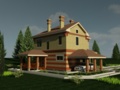 Яркий коттеджный дом с участком, озеленением и машиной