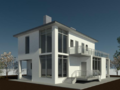 Two-storey cottage project with French windows in revit