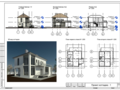 Two-storey cottage project with French windows in revit