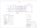 Drawings of 535 m2 building with plans, facades, decorative elements, window and door infills