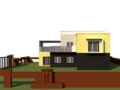 Two-storey house with a fence in sketchup