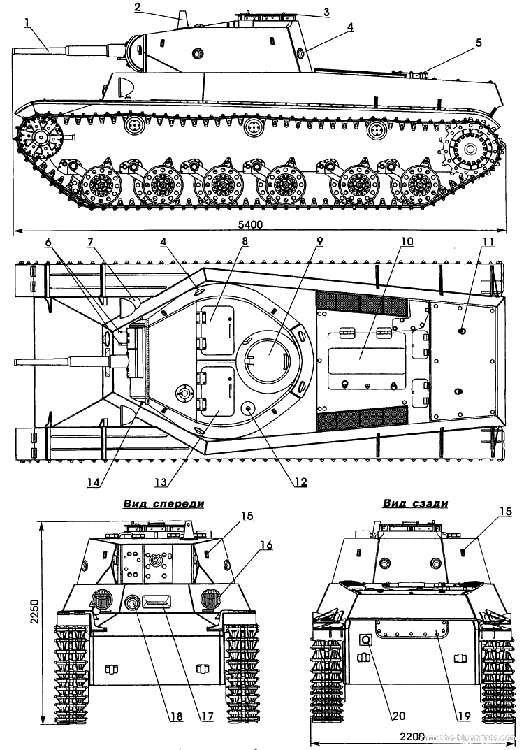 Tank T-50 Kirovskij z-d - drawings, dimensions, figures | Download ...